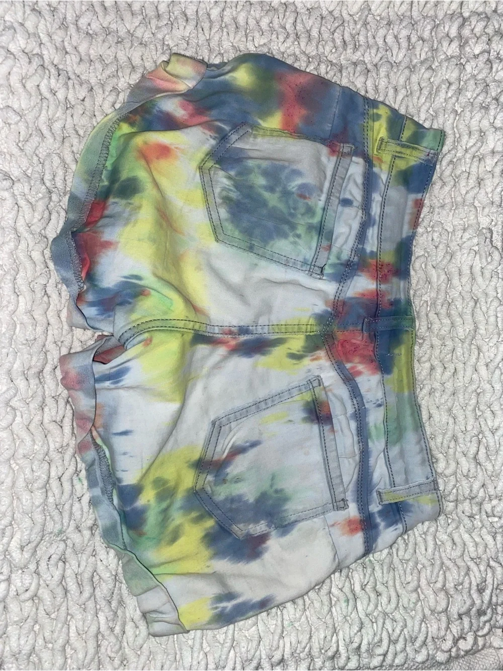 Wax Jean Pastel Tie-Dye Denim Shorts in Blue, Green, Yellow